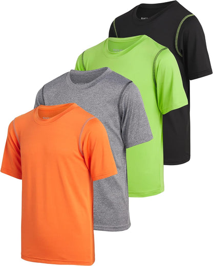 Boys Youth Dry Fit T-Shirt - 4 Pack Active Athletic Performance Short Sleeve Shirts for Teens (Sizes: 4-18)