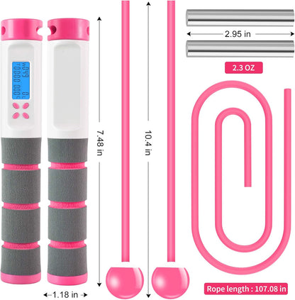 Jump Rope, Digital Weighted Handle Workout Jumping Rope with Calorie Counter for Fitness Exercise Boxing, Cordless Skipping Rope for Adults, Men, Women, Kids, Girls
